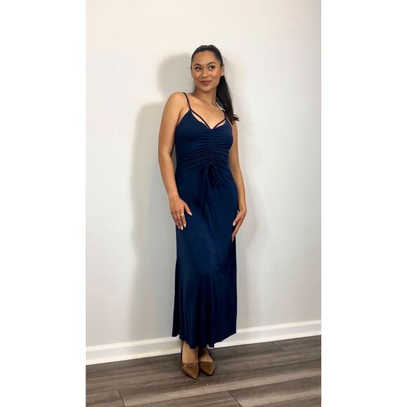 Proenza Schouler White Label Midi Dress in Blueberry Size 6 V-Neck Ruched Jersey - Picture 1 of 7